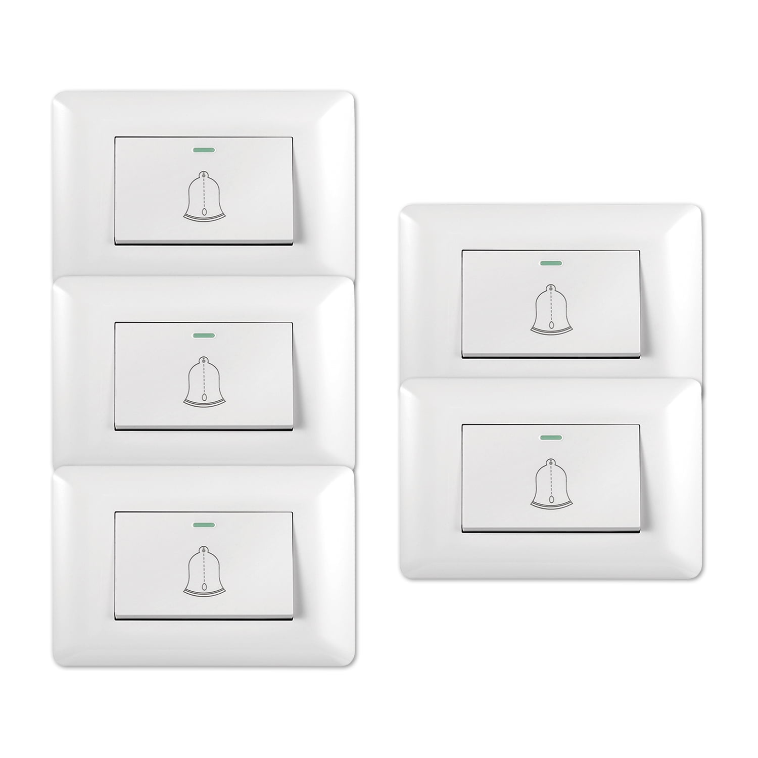 Genérico - Pack 5 Timbre Interruptor Pulsador Simple 10a 250v Diseño Campana Blanco
