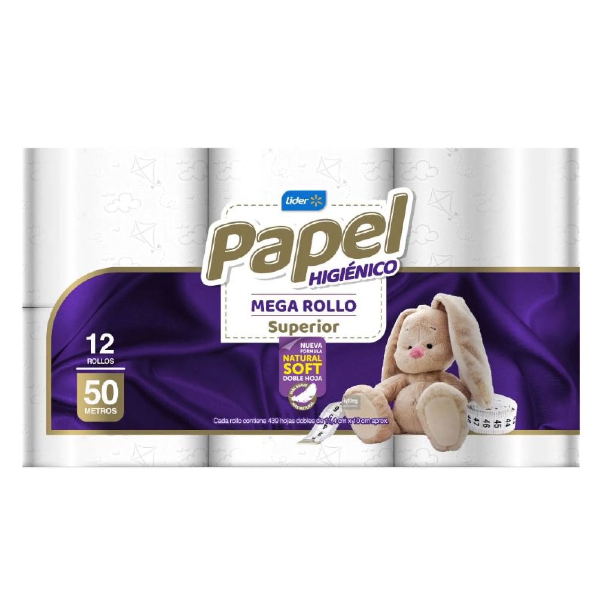 Papel Higiénico Superior Doble Hoja 50 M 12 Un Lider