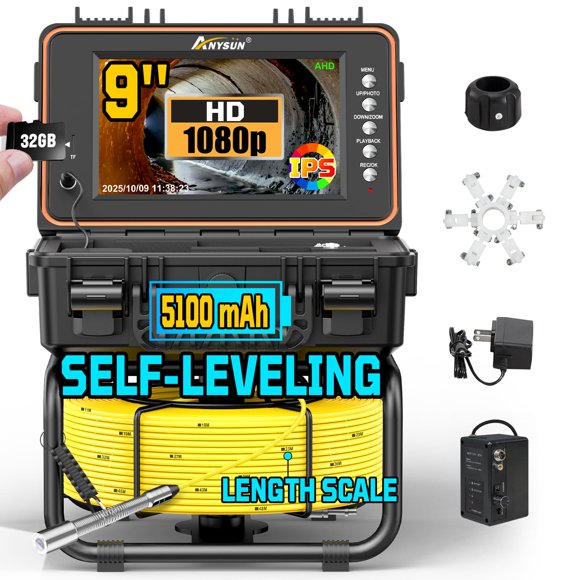 Cámara de inspección de alcantarillado Anysun 23 cm autonivelante 1080P DVR