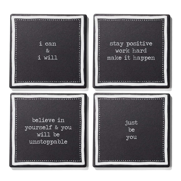 Juego de 4 posavasos de cerámica American Atelier con frases divertidas
