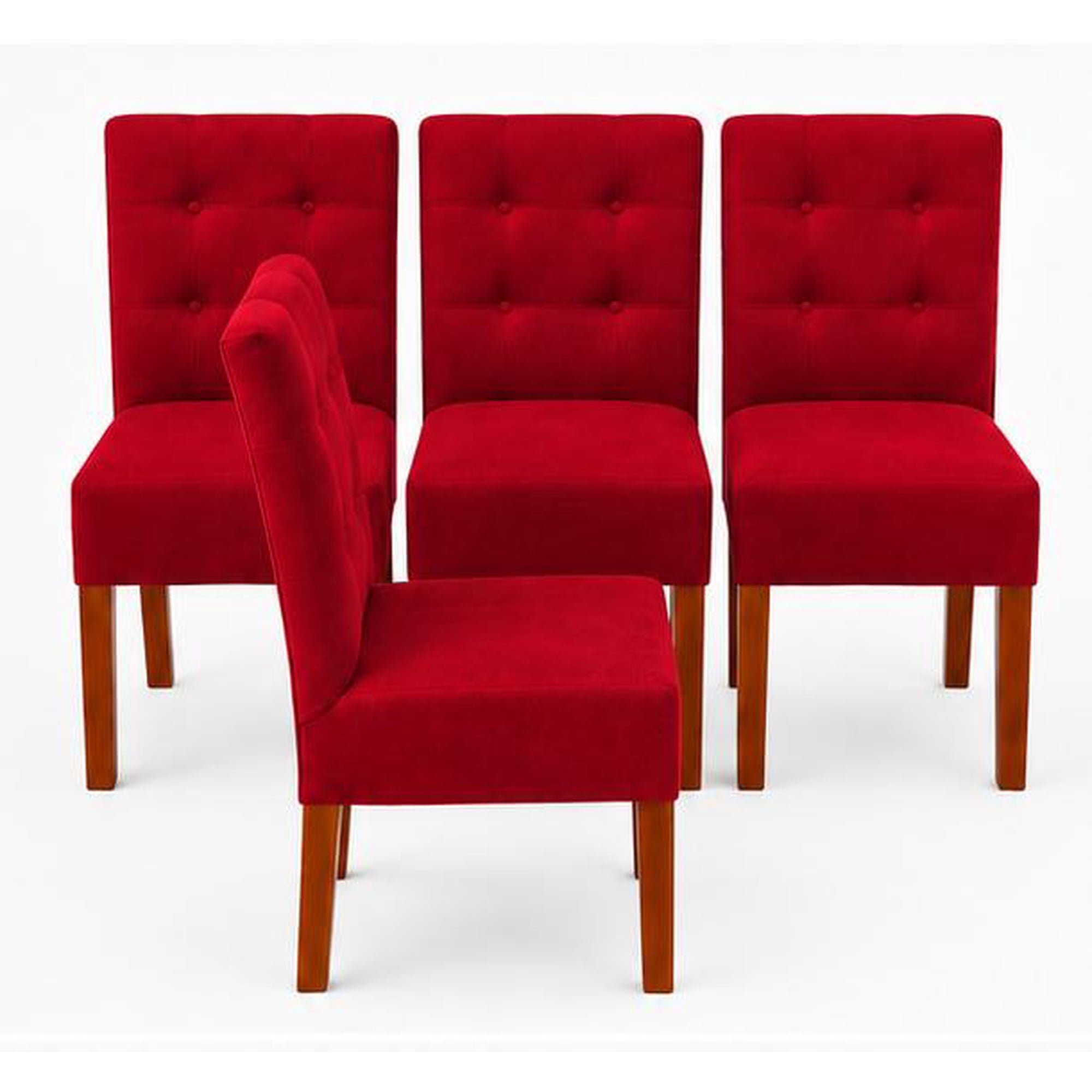 Rous Muebles - Pack 4 Sillas De Comedor, Respaldo Curvo, Estilo Capitoné, Color Rojo