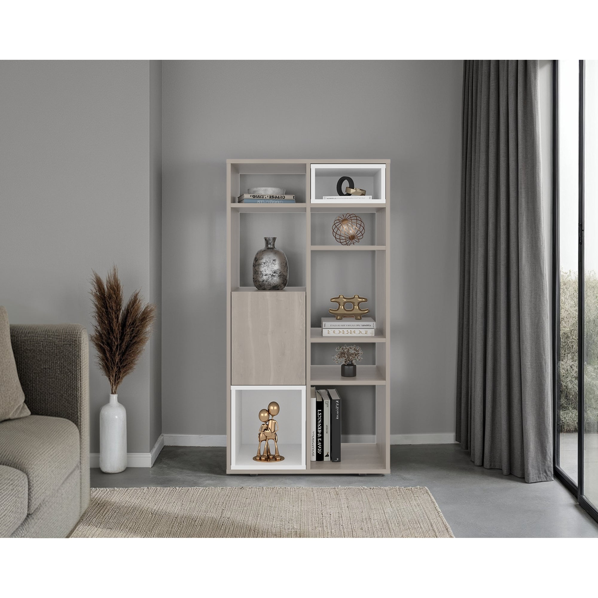 Tuhome - Biblioteca 1 Puerta Momi 120x61,6x30 Cm Bardolino Y Blanco