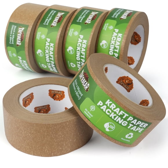 Cinta de embalaje TAPEBEAR, papel kraft ecológico, 5 cm x 50 m, 6 rollos