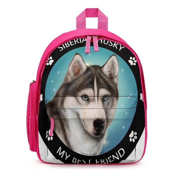 Husky Siberiano Mochila Escolar para Niños y Niñas, Mochila Infantil Ligera de Alta Calidad, Grande y Duradera ROSA