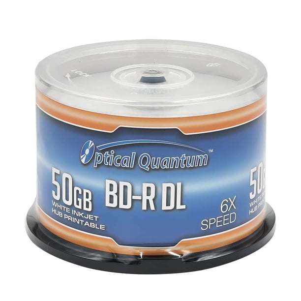 Blu-ray Disc Optical Quantum 6X 50 GB BD-R DL blanco imprimible por inyección de tinta, 50 discos