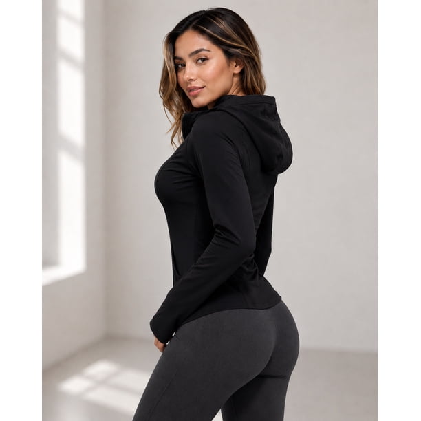 Chaqueta Deportiva Mujer Ajustada Capucha Bolsillos Gym Fitness