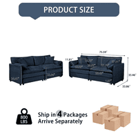 M&Ms - (Old W3163S00035) Oversized Deep Seat Luxury 2 Piece Sofa Set, 2 Pieces Of Loveseat Sofa, Modern Chenille Comfy Cloud Couches Set For Living Room Office With 4 Pillows,Diy Combination,Blue