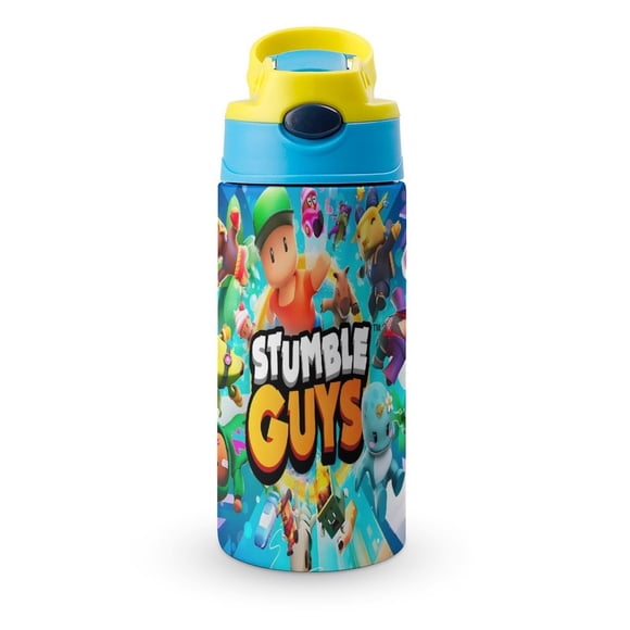 Stumble Guys Botella de Agua con Tapa Pop Top de Un Toque, Acero Inoxidable, a Prueba de Fugas, para Deportes, Botella Infantil azul 12 oz