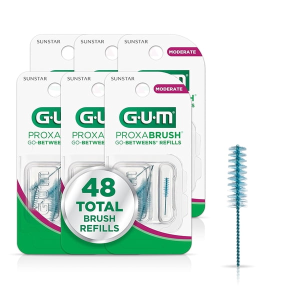 GUM Proxabrush Go-Betweens Moderate Refills, 8 unidades, paquete de 6