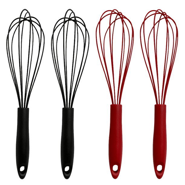 Juego de batidores de silicona, batidores con revestimiento antirayaduras para cocinar y hornear, juego de 4 batidores de cocina resistentes