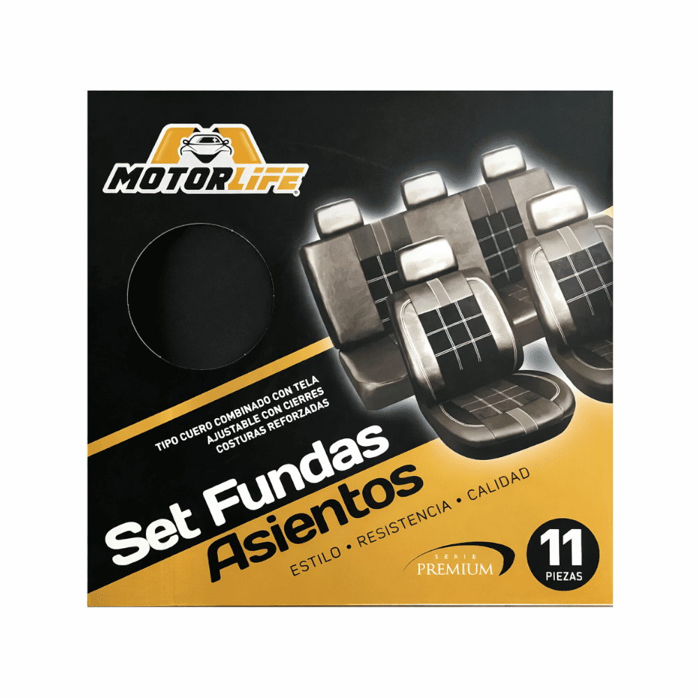 Funda Cubre Asientos Motorlife Eco Cuero Gamuza Primium 11 Piezas