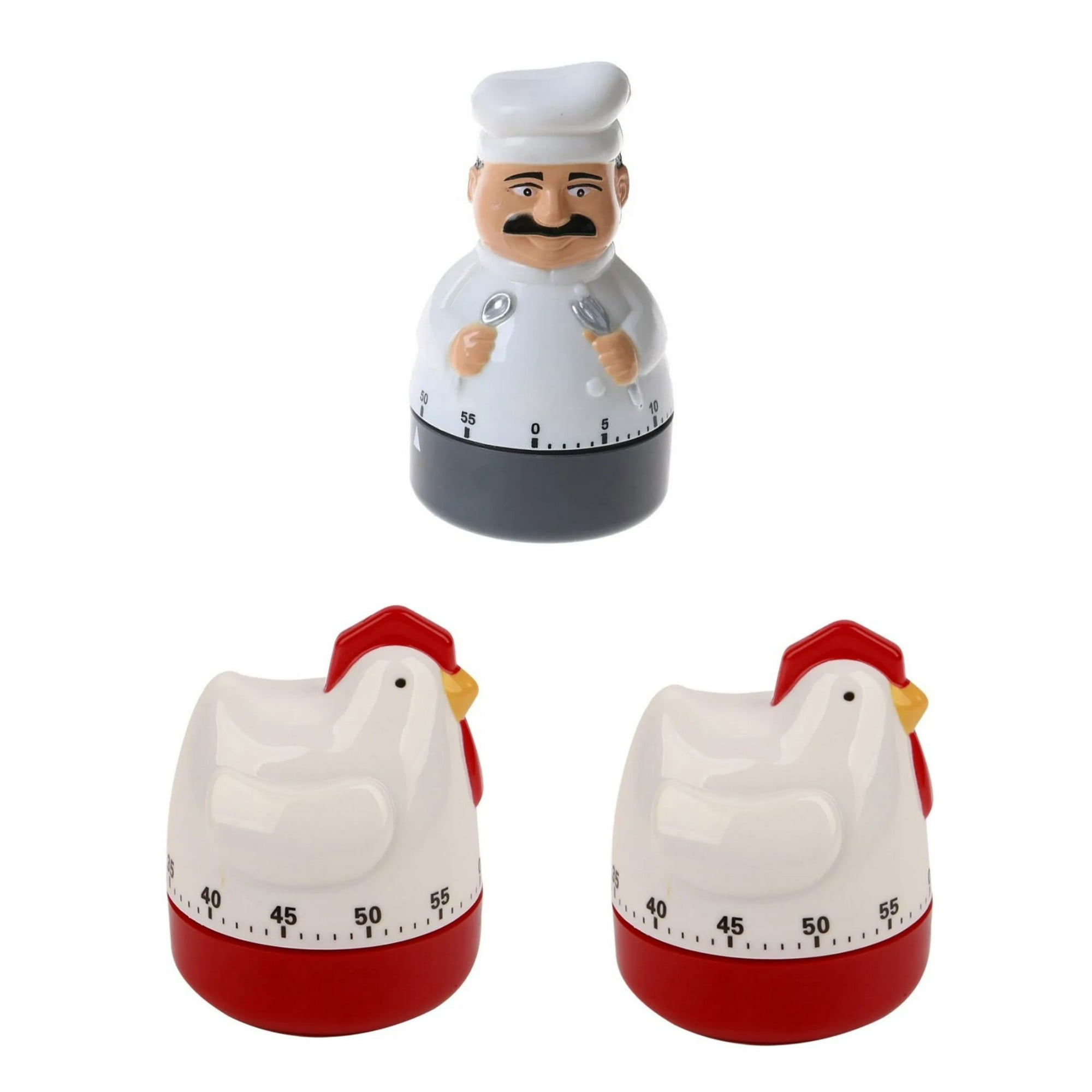 Gen - 3x Timer Cocina Con Forma De Gallina Y Cocinero Temporizador A Cuerda