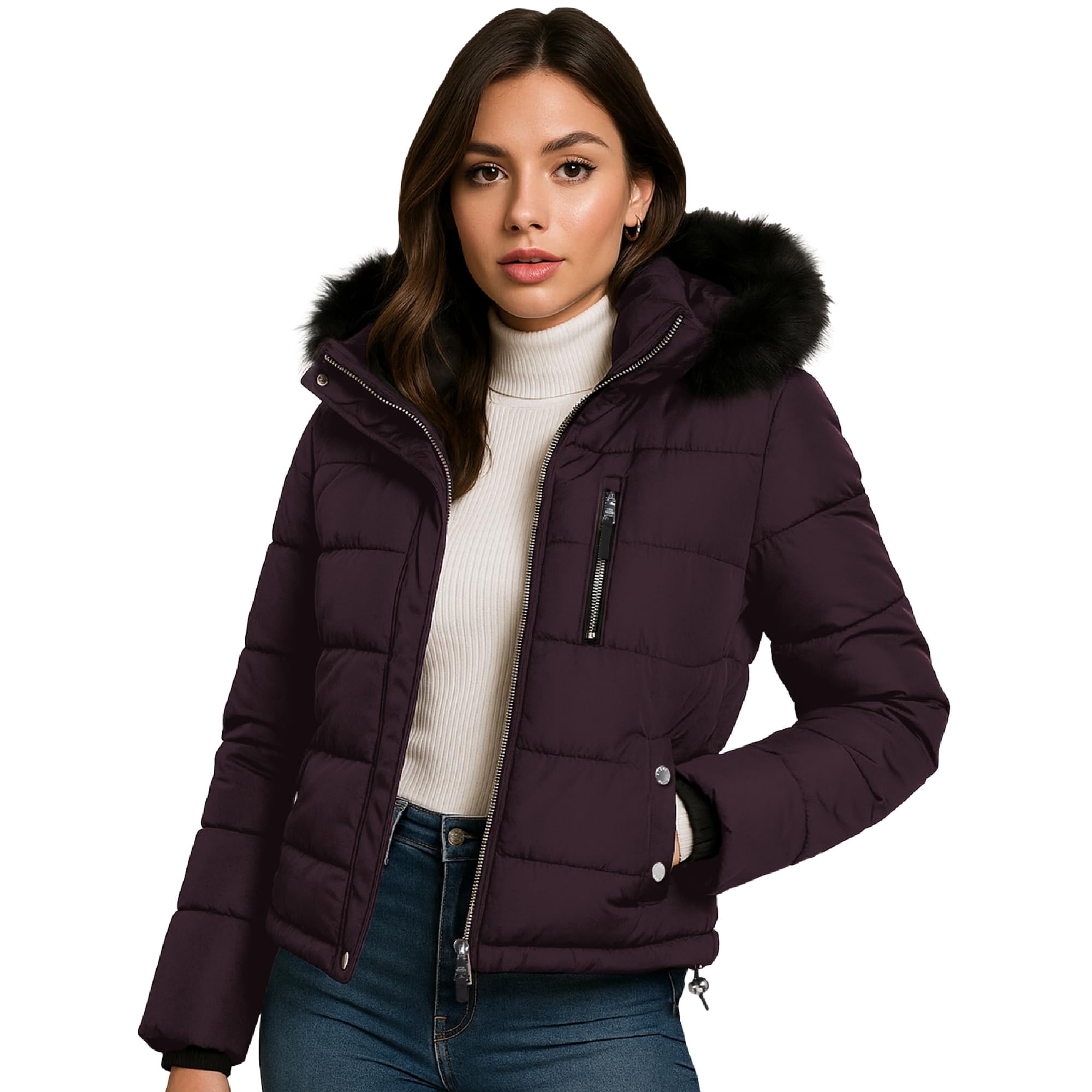 Abrigo De Invierno Steve Madden Puffer, Corto, Color Burdeos, Talla Xl, Para Mujer