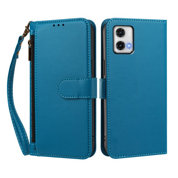 Funda Tipo Billetera para Motorola Moto G73 5G con Soporte y Bolsillo con Cierre Azul