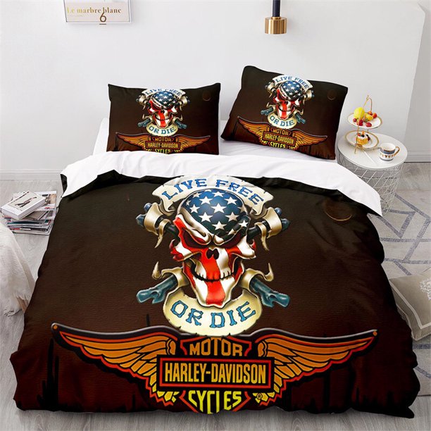 Cover Set Bedding Set Home Textiles Liye Free Or Die Motor Harley Gift3-Piece Bedding Set (1 Duvet Cover + 2 Pillow Shams)