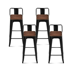 Klik Muebles - Pack De 4 Taburetes Tolix Con Asiento De Madera Oscura Walnut - Negros