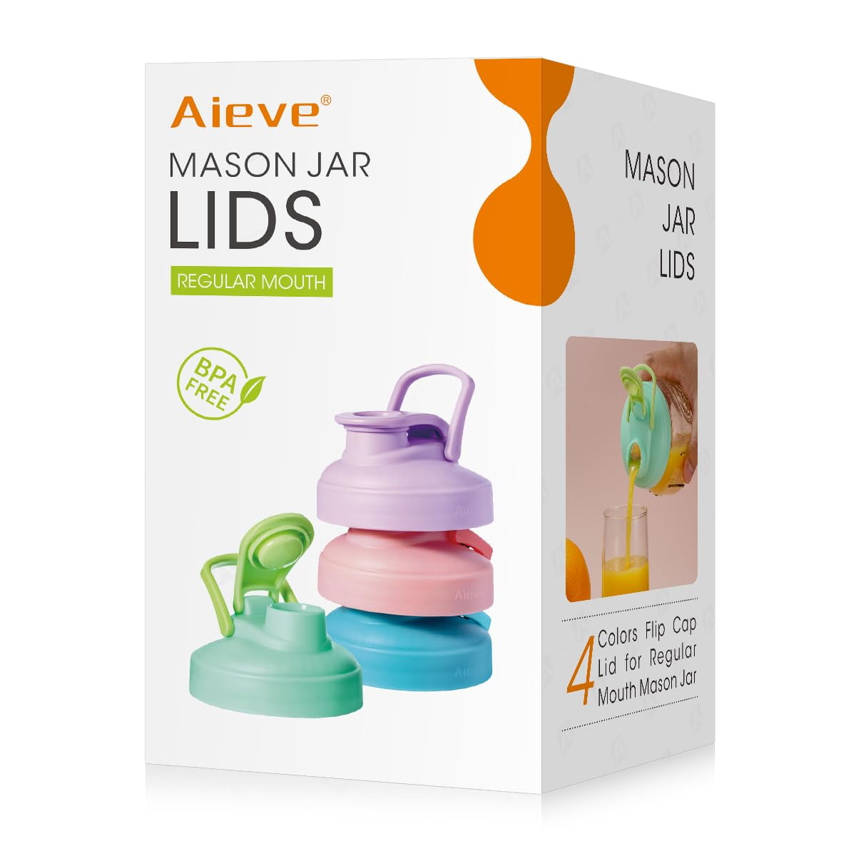 Mason Jar Lids Aieve Con Tapa Abatible, Paquete De 4 Unidades, Reutilizables, Boca Normal