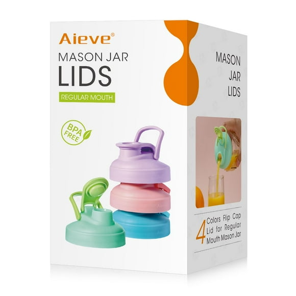 Mason Jar Lids AIEVE con tapa abatible, paquete de 4 unidades, reutilizables, boca normal