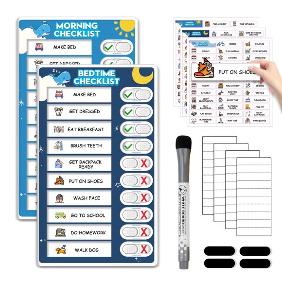 Tablero de Tareas Magnético para 2 Niños – Boxveria – Pizarra de Borrado en Seco