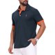 thumbnail image 5 of INSPIRE CHIC Camisa Polo de Piqué con Patrón para Hombre, Camisas de Polo de Golf de Color Contraste XL Azul Marino, 5 of 6