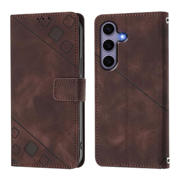 Funda Cartera para Samsung Galaxy S25 con Soporte y Ranuras, Resistente a Golpes y Rayones Marrón