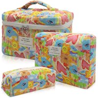 Set De Bolsas De Maquillaje Gosect, Bolsa De Cosméticos Acolchada Con Estampado Floral, 3 Unidades