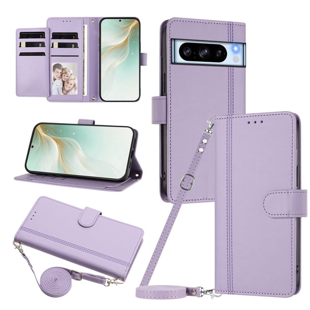 Google Pixel 8 Pro Funda Billetera con Cierre Magnético, Morado Claro
