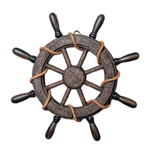 Magideal - Decoración Artística De Pared Con Timón De Barco, Rueda Náutica Decorativa Para El Hogar, Escultura De Pared Con Volante De Barco De Madera Para Chime Sin Red32X3X32Cm