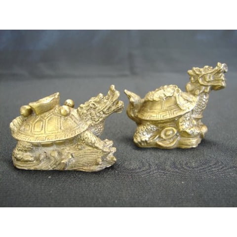 Feng Shui Import - Par De Estatuas De Tortuga Dragón De Metal Y Cobre Feng Shui