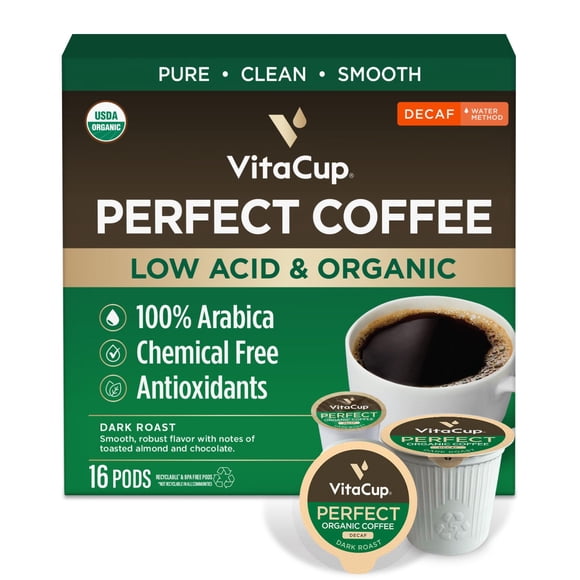 Cápsulas de café VitaCup Perfect Dark Roast descafeinado orgánico 16 unidades