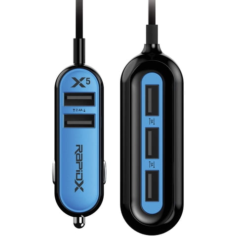 Cargador De Coche Rapidx X5 Con 5 Puertos Usb Para Iphone Y Android