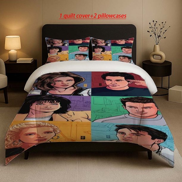 Friends Six-Character Cartoon Style Illustration Pattern Three-Piece Set Soft And Comfortable Bedding Set Suitable for All Seasons