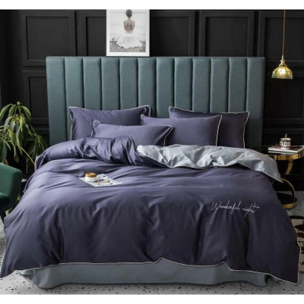 Dark Purple Quilt Duvet Cover Set Bedclothes Bedding Comforter Cover Soft3-Piece Bedding Set