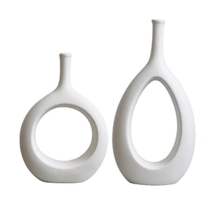 Bothyi - Juego De 2 Jarrones De Flores Huecos De Cerámica, Arte Moderno Para Decoración Del Hogar, Color Blanco