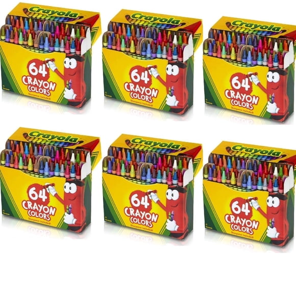 Crayones Crayola 6 paquetes de 64 piezas (52-0064) con sacapuntas, surtidos