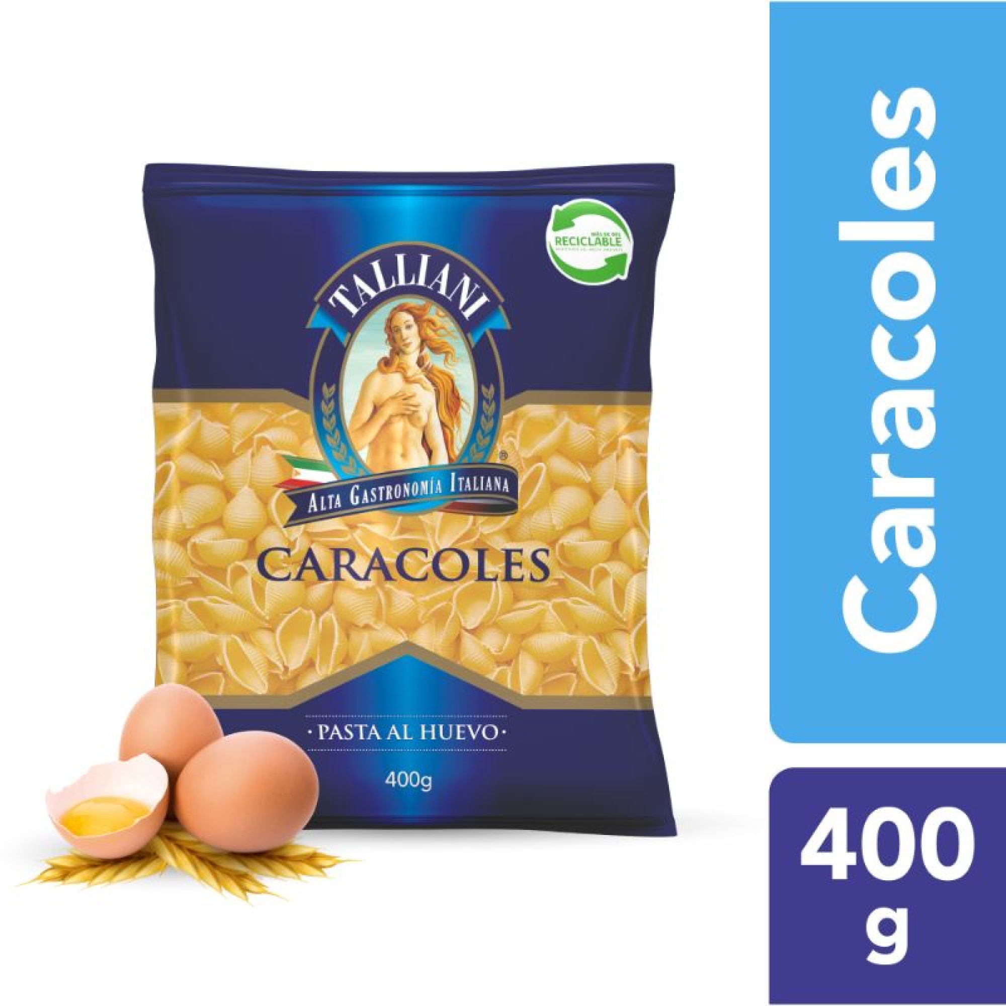 Fideo Pasta Al Huevo Caracoles Bolsa 400 g Talliani