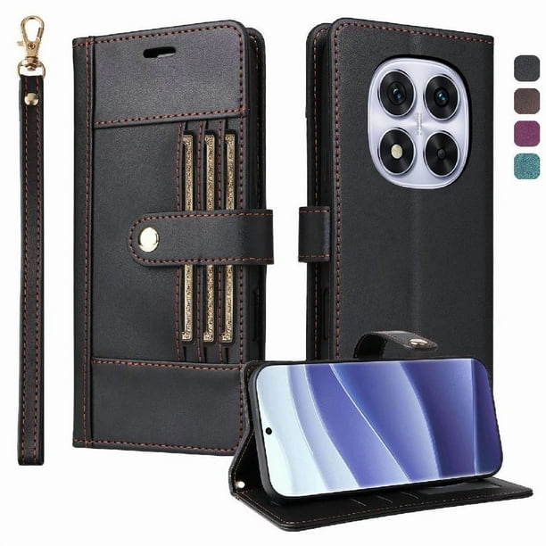 FOXDOCK Funda tipo Cartera para Xiaomi POCO X7 – Cubierta de Cuero PU con Múltiples Ranuras, Bolsillo para Efectivo y Correa de Muñeca