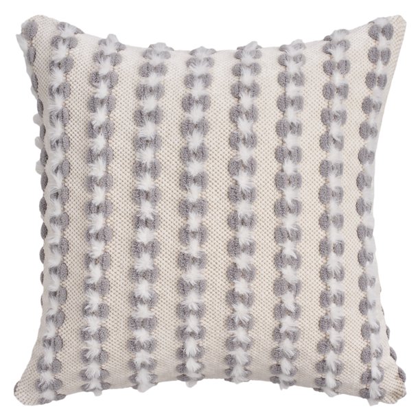 REGALWOVEN Fundas de Almohada de Lino Juego de 1 Fundas de Cojín Decorativas a Rayas para Sofá Cama Decoración del Hogar Gris 18" x 18"