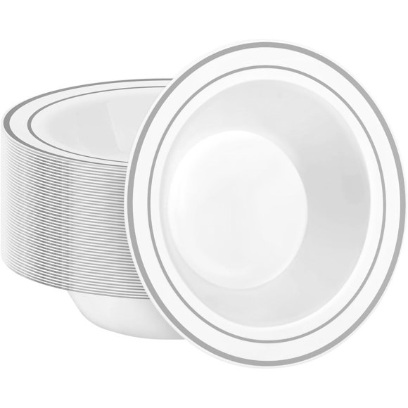 Tazones Desechables BESTSTAR 12 oz 355 ml Borde Plata 50 pz