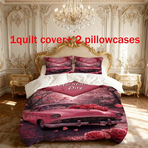 3pcs Happy Valentine'S Day Themed Bedding Set | 1 Duvet Cover + 2 Pillowcases Polyester