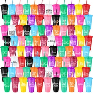 Vaso Skylety, 96 Unidades, Regalo De Agradecimiento, 700 Ml, Con Tapa Y Pajita