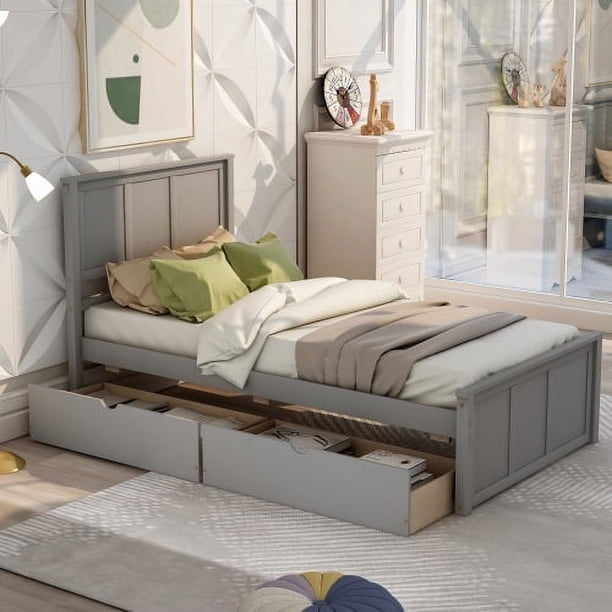 Plataforma Almacenamiento Cama, 2 cajones con ruedas, marco de tamaño doble