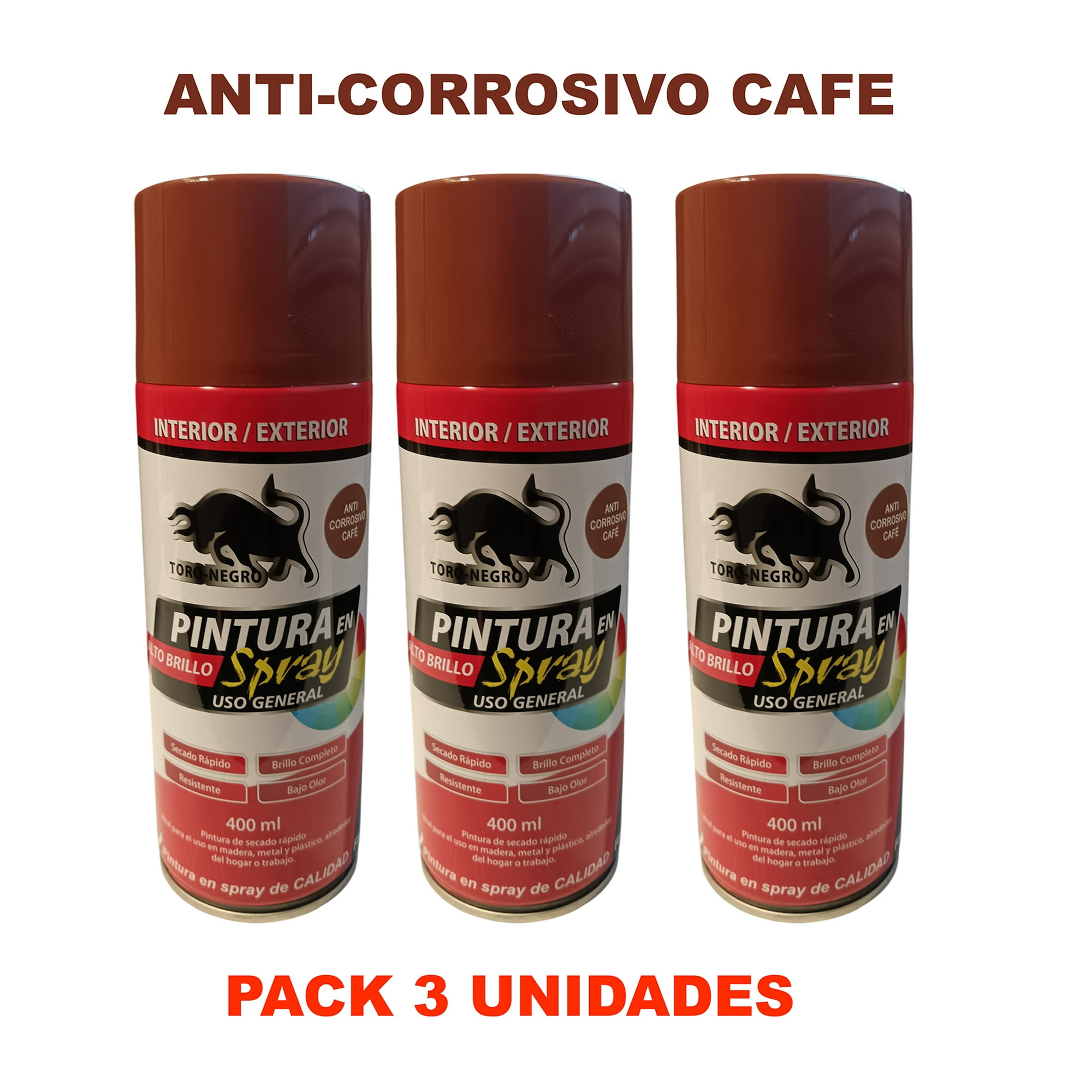 Toro Negro - Pintura En Spray Pack 3 Unidades Color Anticorrosivo Café
