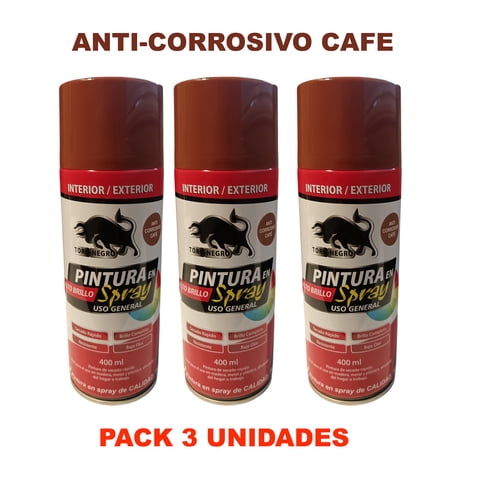 Toro Negro - Pintura En Spray Pack 3 Unidades Color Anticorrosivo Café