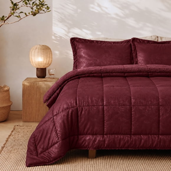 CUBRECAMA MARTINÉ MICROFIBRA EMBOSSED SONYA CON SHERPA 2.5 PLAZAS BURDEO – 260 X 250 CM