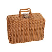 Magideal - Cesta De Picnic Rústica De Ratán Sintético Con Asa, Cesta Tejida De Mimbre, Caja De Almacenamiento Vintage Para Playa, Exteriores, Verduras, Sándwiche