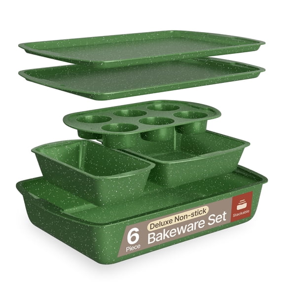 Juego de bandejas para hornear Bakken Kitchen, antiadherentes, mármol verde, 6 piezas