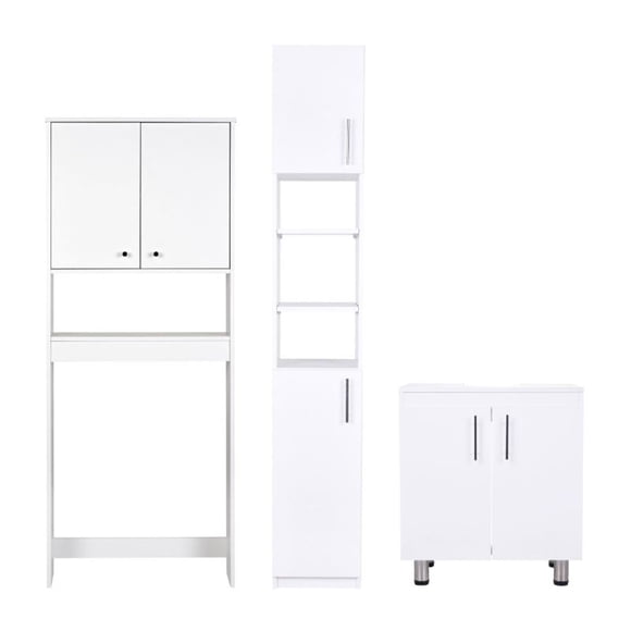 Combo Estante 2 Puertas + Vanitorio + Estante Organizador Baño Blanco