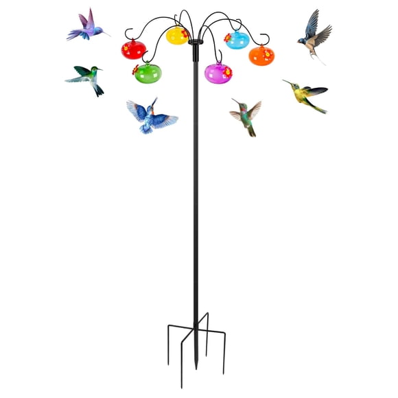 Comedero para colibríes Liitrton con 6 bebederos de vidrio y poste para exterior
