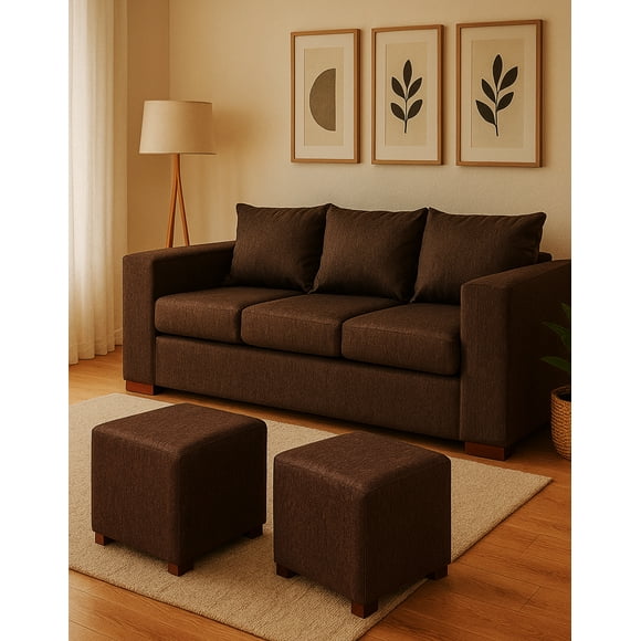 Living Cedric 3 cuerpos + 2 Pouf Café